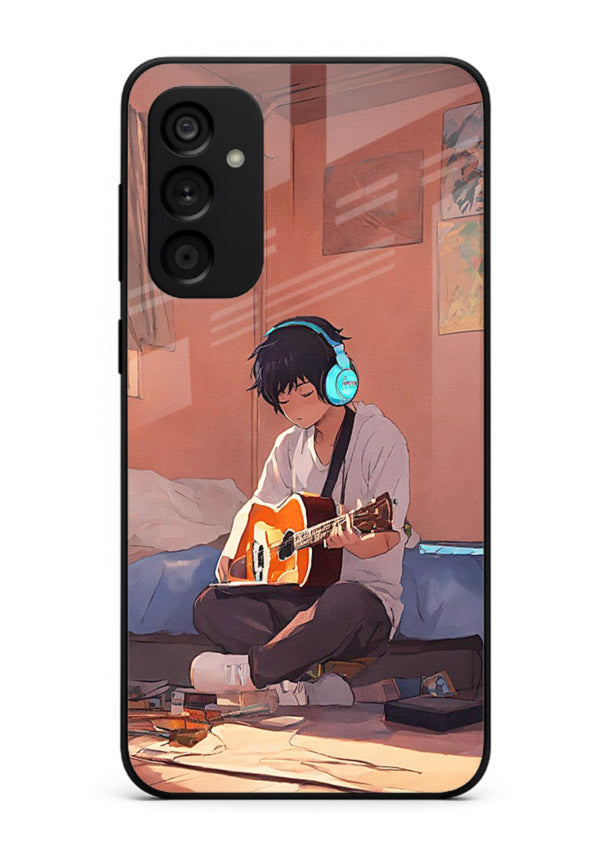 anime guitar room aesthetic art Samsung A34 5G glass cover cozy warm anime scene case