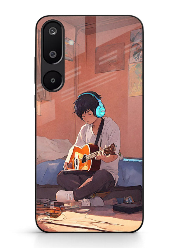 anime guitar room aesthetic art Samsung M16 5G glass cover cozy warm anime scene case