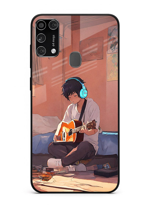 anime guitar room aesthetic art Samsung M31 Prime glass cover cozy warm anime scene case