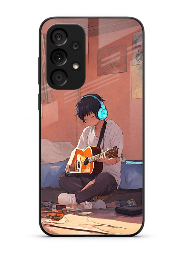 anime guitar room aesthetic art Samsung A53 5G glass cover cozy warm anime scene case