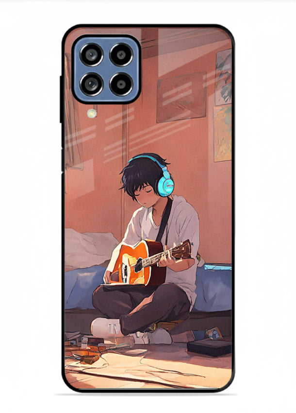 anime guitar room aesthetic art Samsung F12 5G glass cover cozy warm anime scene case