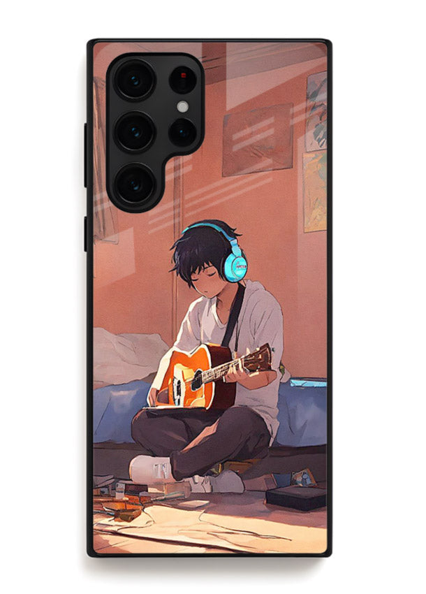 anime guitar room aesthetic art Samsung S25 Ultra glass cover cozy warm anime scene case