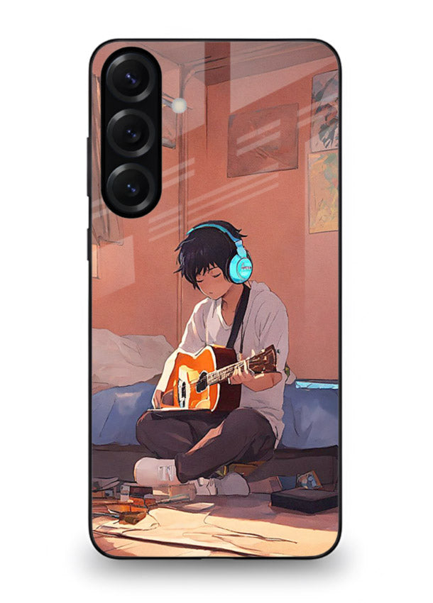 anime guitar room aesthetic art Samsung A35 5G glass cover cozy warm anime scene case