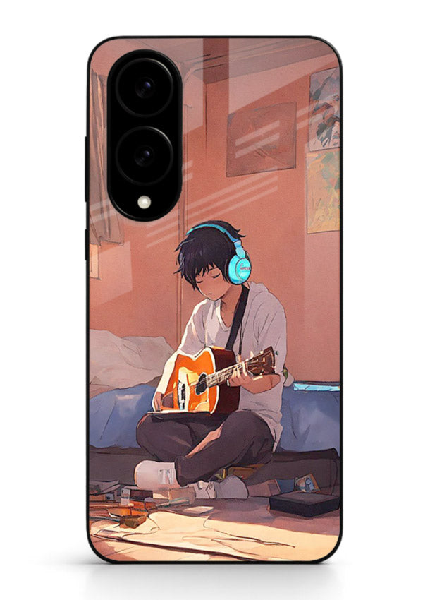 anime guitar room aesthetic art Samsung S25 Edge glass cover cozy warm anime scene case