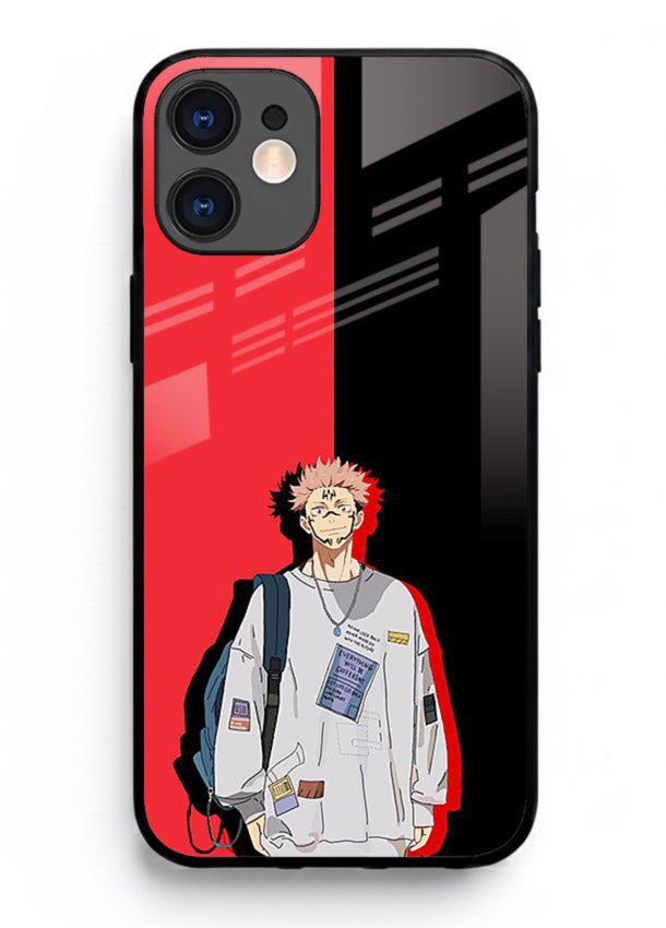 anime red black split art iphone 11 glass cover stylish edgy character case