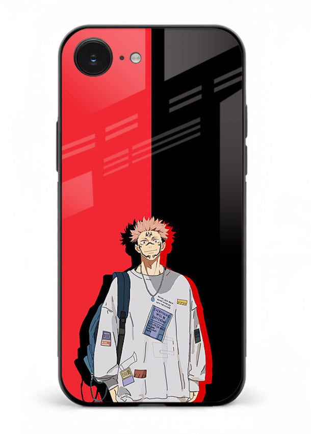 anime red black split art iphone 16e glass cover stylish edgy character case