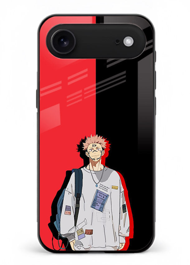 anime red black split art iphone 18 air glass cover stylish edgy character case