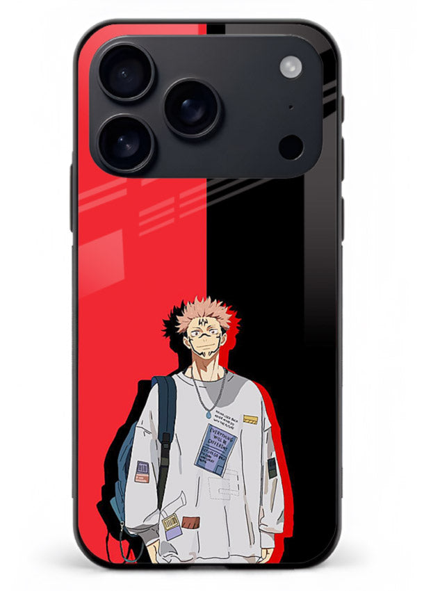 anime red black split art iphone 18 pro max glass cover stylish edgy character case
