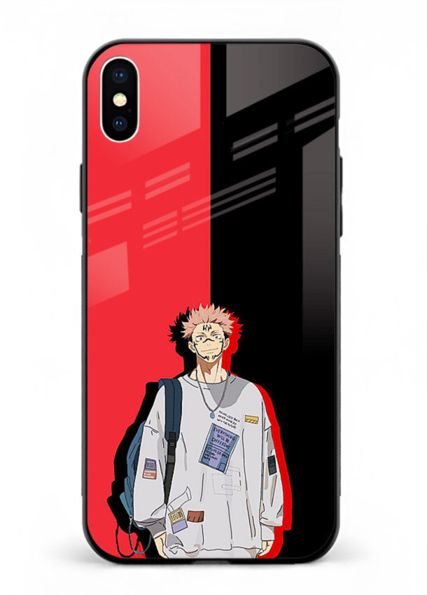 anime red black split art iphone xs max glass cover stylish edgy character case
