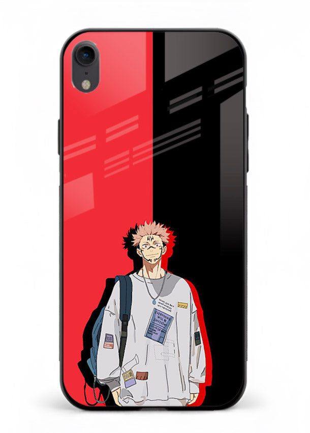 anime red black split art iphone xr glass cover stylish edgy character case
