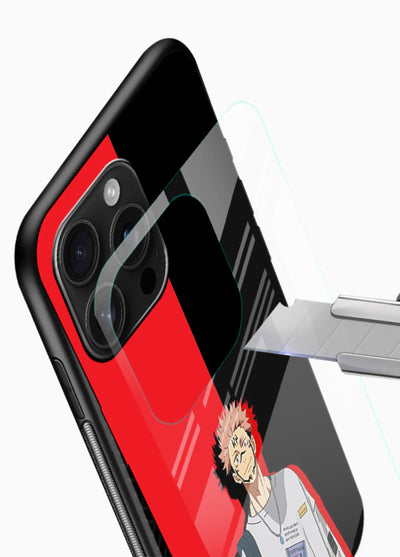 anime red black split art glossy vibrant premium glass cover stylish edgy character case - Angle Blade