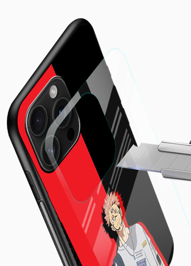 anime red black split art glossy vibrant premium glass cover stylish edgy character case - Angle Blade
