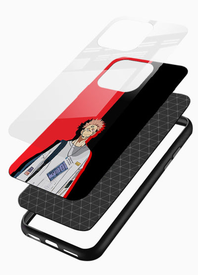 anime red black split art glossy vibrant premium glass cover stylish edgy character case - Angle Layers