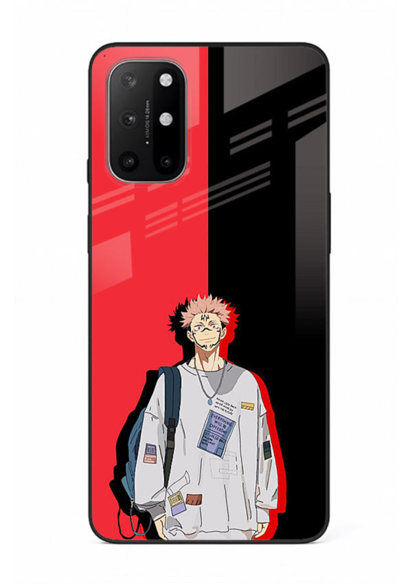 anime red black split art OnePlus 8T glass cover stylish edgy character case
