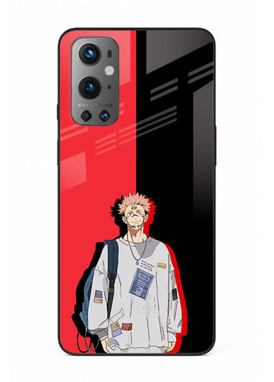 anime red black split art OnePlus 9 glass cover stylish edgy character case