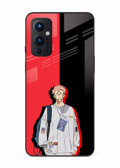 anime red black split art OnePlus 9 Pro glass cover stylish edgy character case