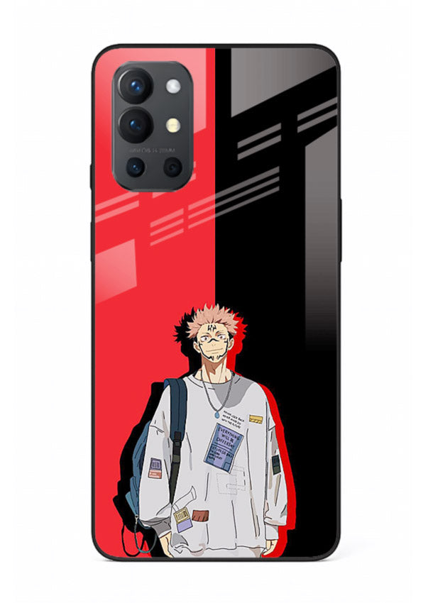 anime red black split art OnePlus 9R glass cover stylish edgy character case