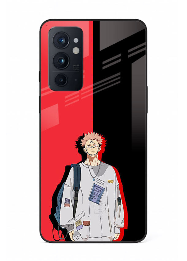anime red black split art OnePlus 9RT glass cover stylish edgy character case
