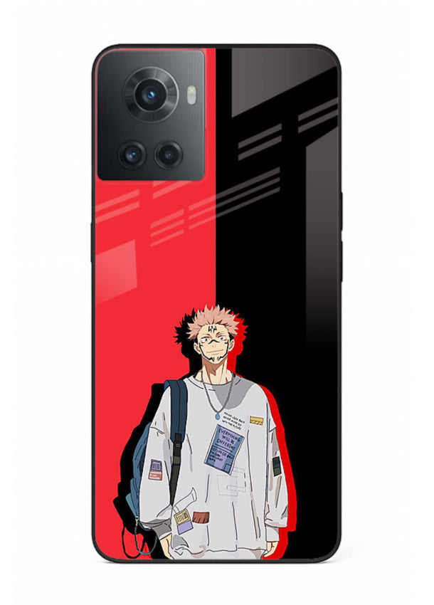 anime red black split art OnePlus 10R glass cover stylish edgy character case