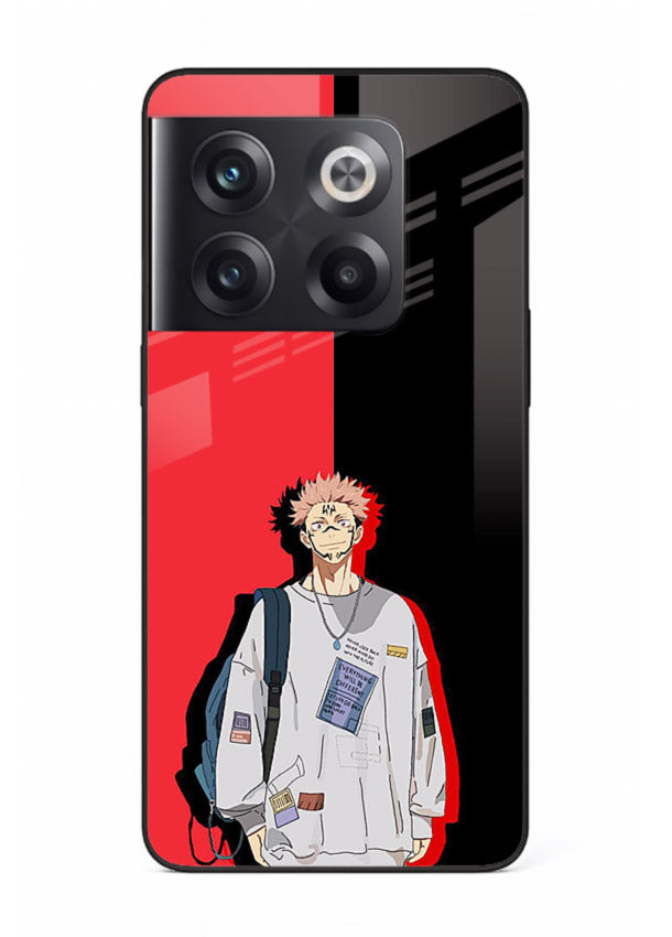 anime red black split art OnePlus 10T glass cover stylish edgy character case
