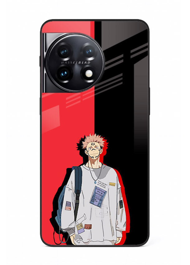 anime red black split art OnePlus 11 glass cover stylish edgy character case