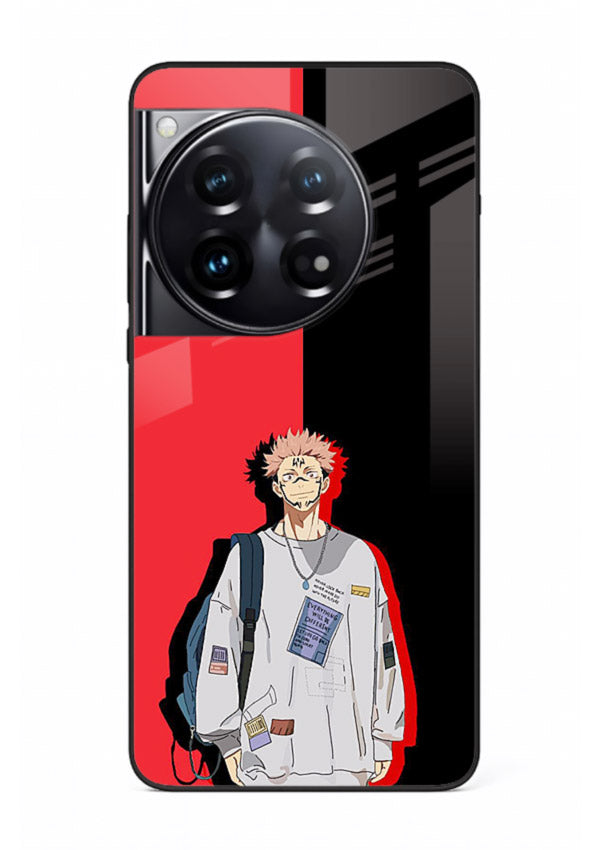 anime red black split art OnePlus 12 glass cover stylish edgy character case