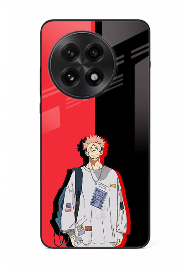 anime red black split art OnePlus 13R glass cover stylish edgy character case
