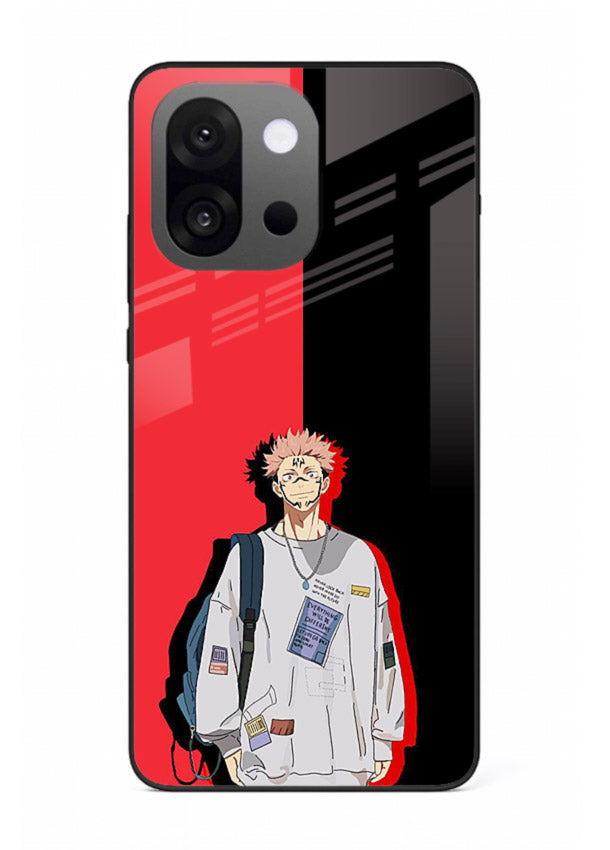 anime red black split art OnePlus 13s glass cover stylish edgy character case