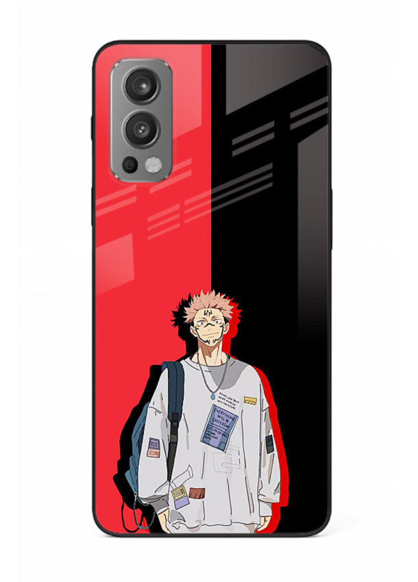 anime red black split art OnePlus Nord 2 glass cover stylish edgy character case