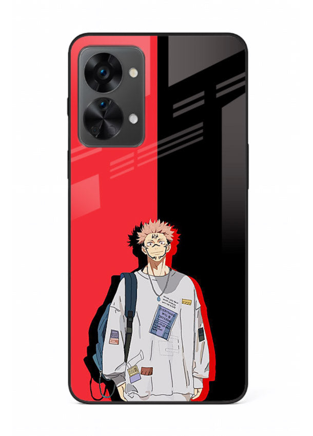 anime red black split art OnePlus Nord 2T glass cover stylish edgy character case