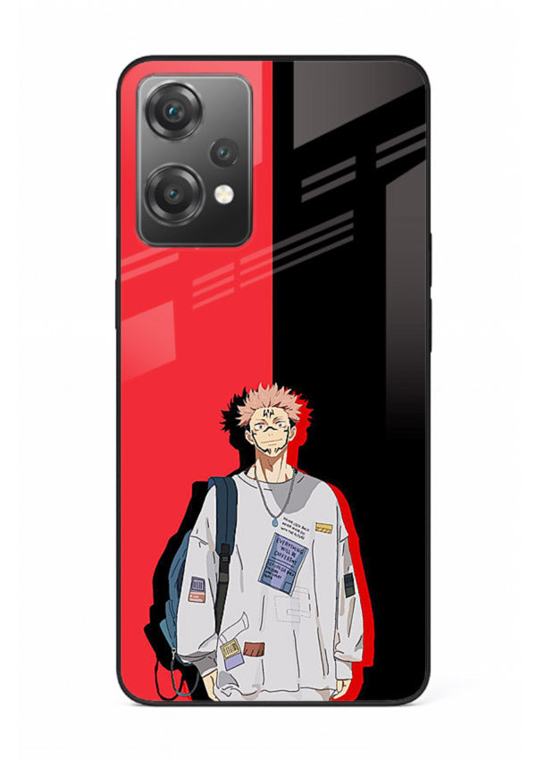 anime red black split art OnePlus Nord CE2 Lite 5G glass cover stylish edgy character case