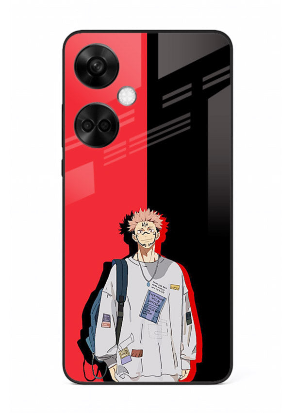 anime red black split art OnePlus Nord CE3 glass cover stylish edgy character case