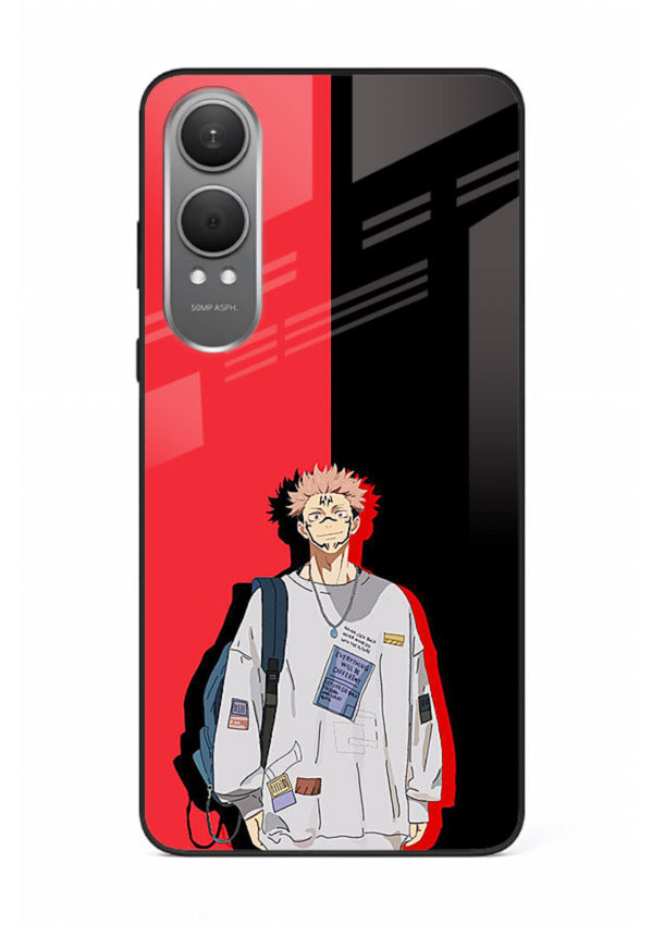 anime red black split art OnePlus Nord CE4 Lite glass cover stylish edgy character case