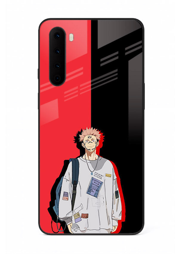 anime red black split art OnePlus Nord glass cover stylish edgy character case