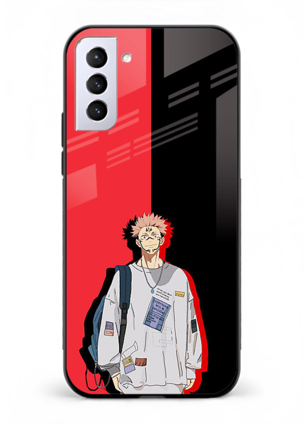anime red black split art Samsung S21 Plus glass cover stylish edgy character case
