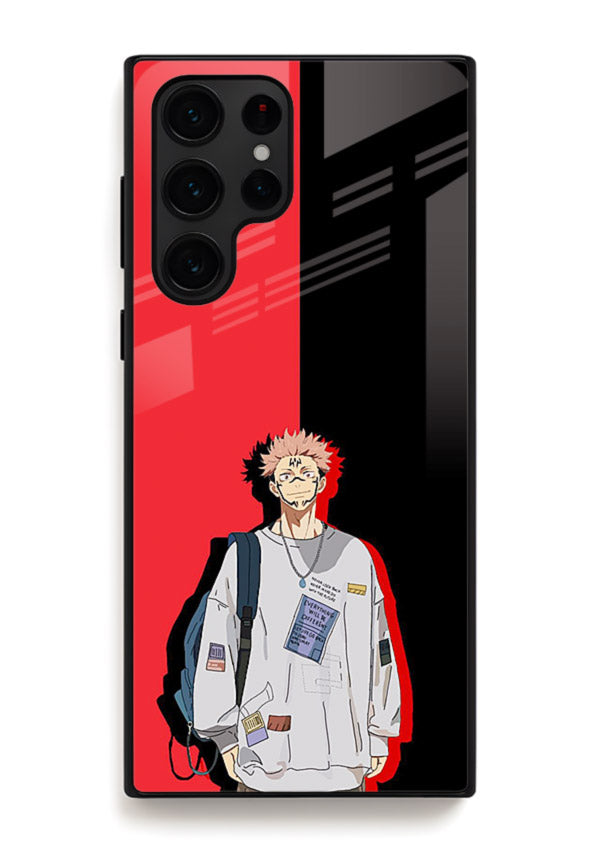anime red black split art Samsung S24 Ultra glass cover stylish edgy character case