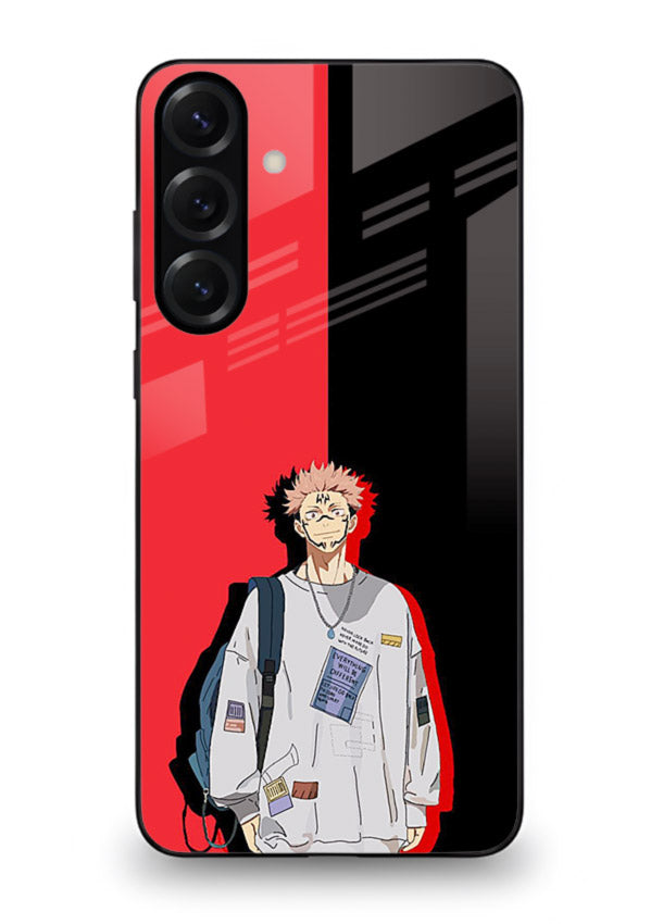 anime red black split art Samsung A16 5G glass cover stylish edgy character case