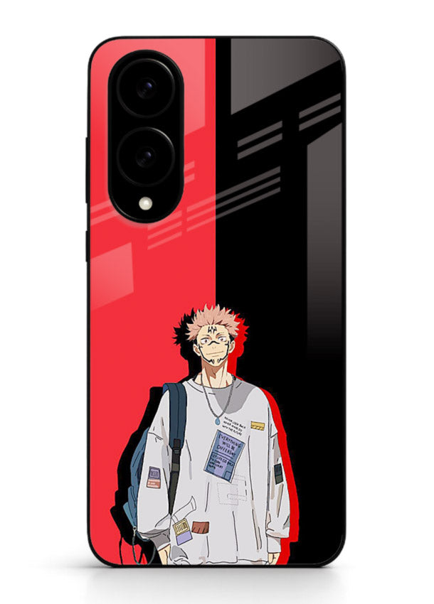 anime red black split art Samsung S25 Edge glass cover stylish edgy character case