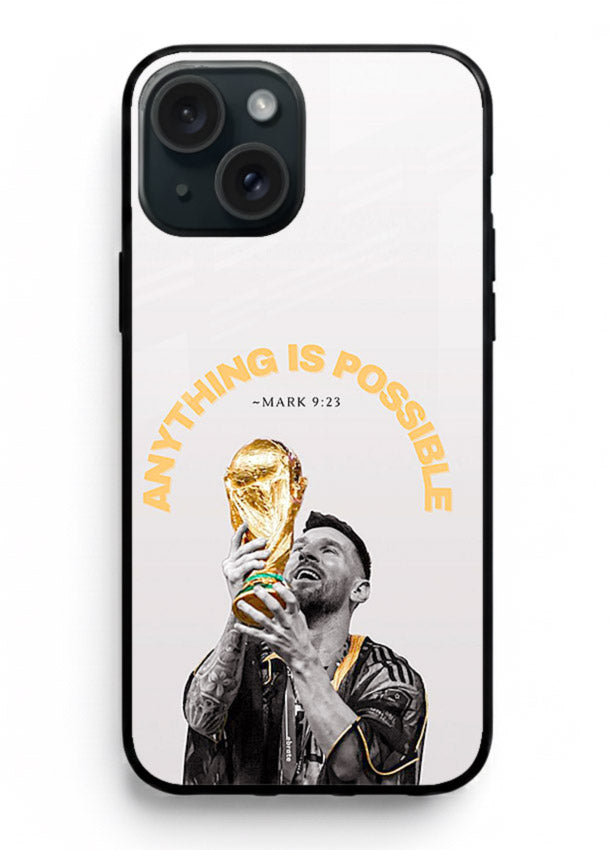 Motivational football artwork printed on glossy tempered glass iPhone 14 back cover