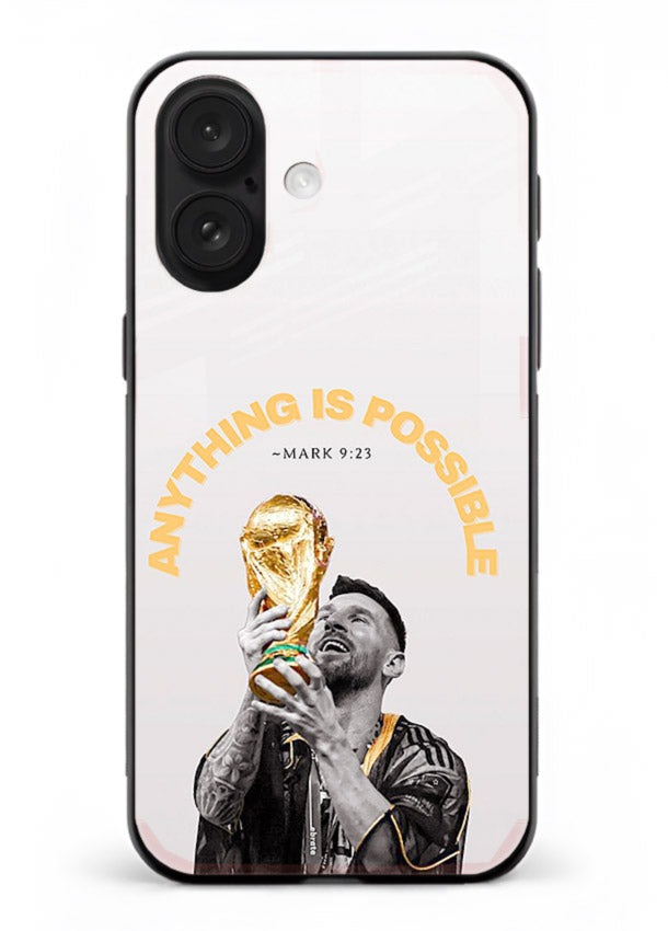 Motivational football artwork printed on glossy tempered glass iPhone 17 back cover