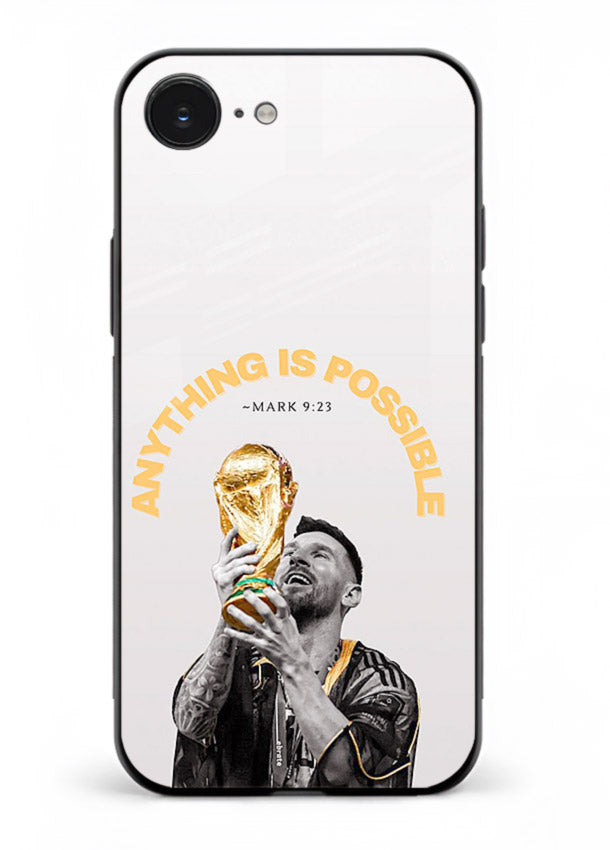 Motivational football artwork printed on glossy tempered glass iPhone 16E back cover