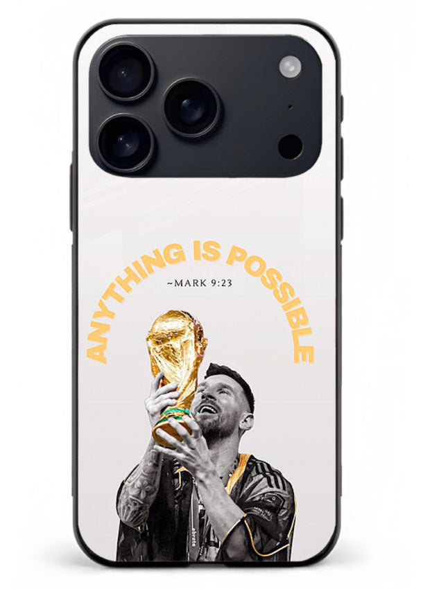 Motivational football artwork printed on glossy tempered glass iPhone 18 Pro Max back cover