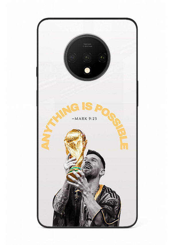 Motivational football artwork printed on glossy tempered glass OnePlus 7T back cover