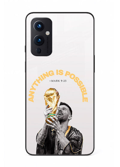 Motivational football artwork printed on glossy tempered glass OnePlus 9 Pro back cover