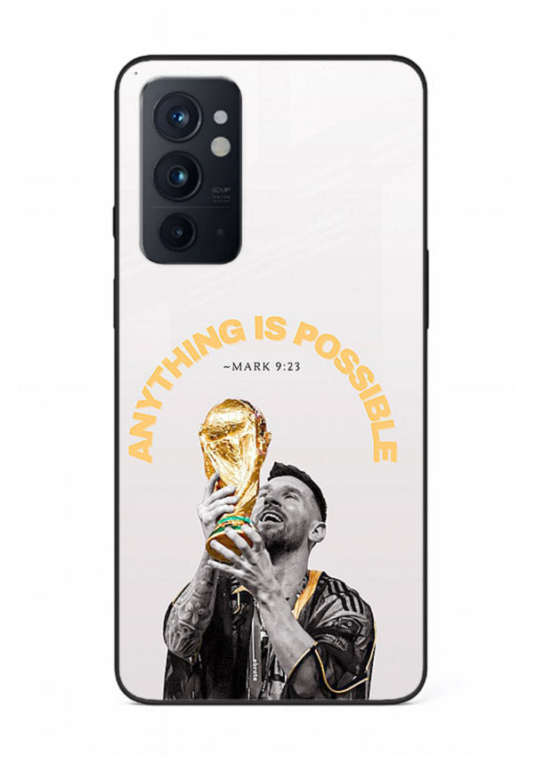 Motivational football artwork printed on glossy tempered glass OnePlus 9RT back cover