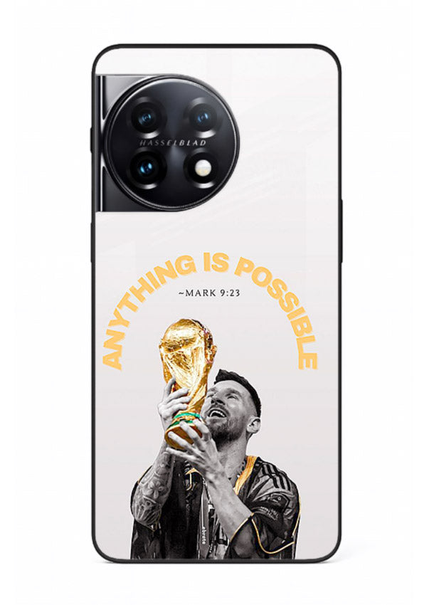 Motivational football artwork printed on glossy tempered glass OnePlus 11 back cover