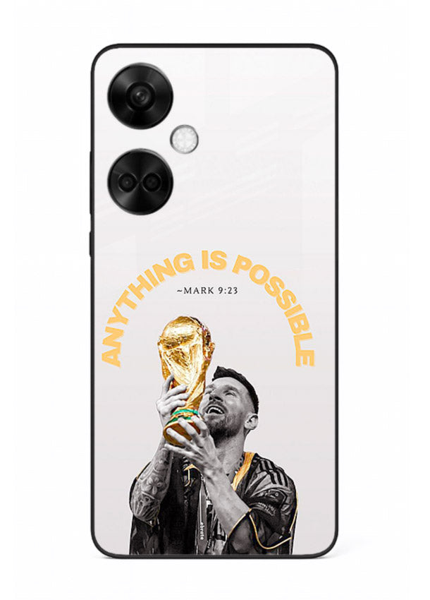 Motivational football artwork printed on glossy tempered glass OnePlus Nord CE3 back cover