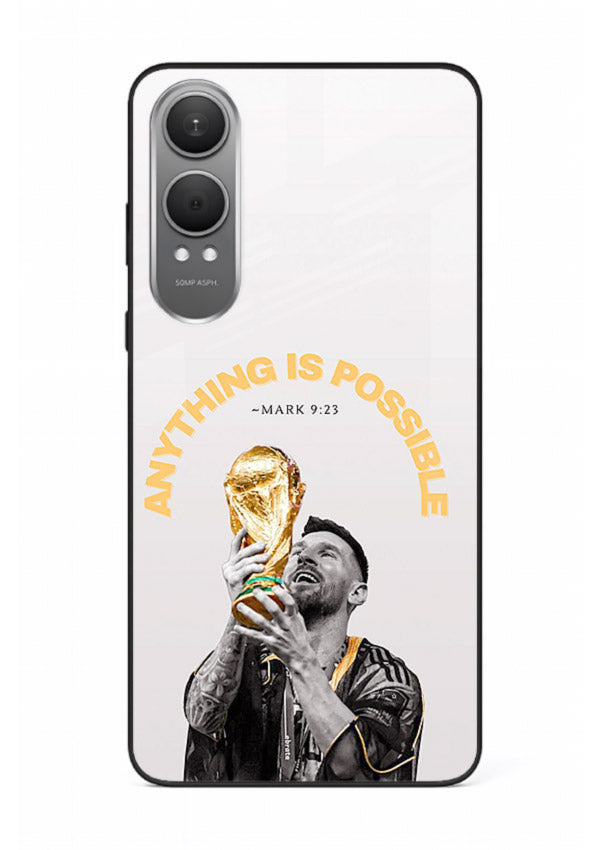 Motivational football artwork printed on glossy tempered glass OnePlus Nord CE4 Lite back cover