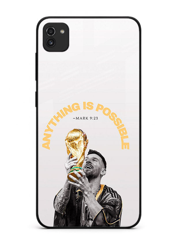 Motivational football artwork printed on glossy tempered glass Samsung A03 back cover