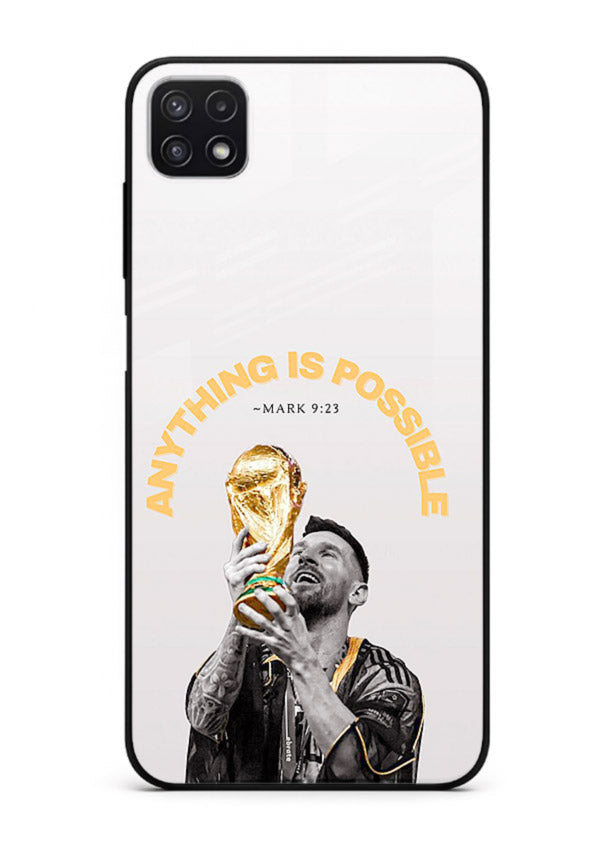 Motivational football artwork printed on glossy tempered glass Samsung F42 5G back cover